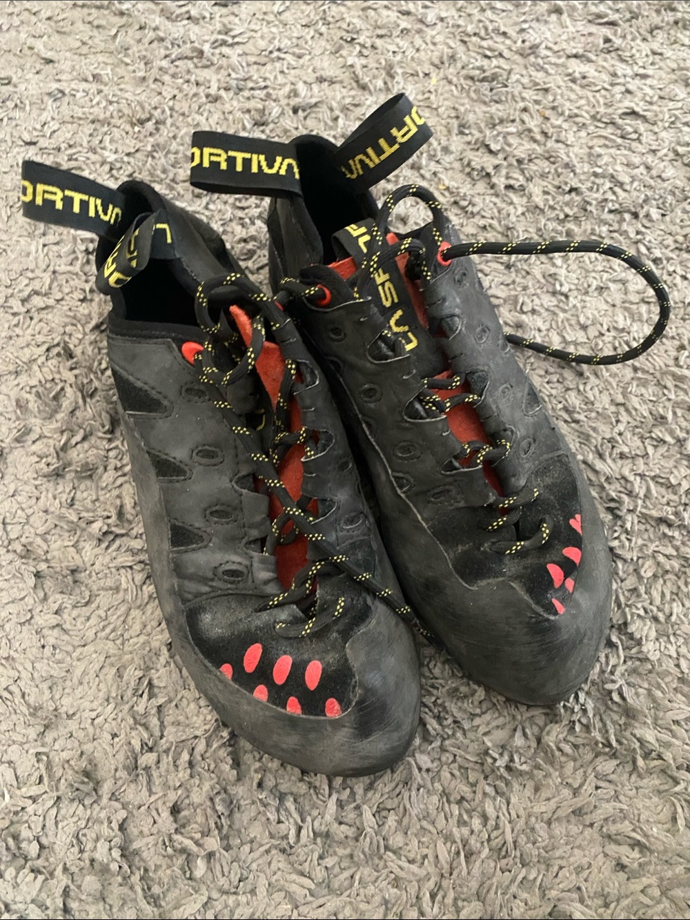 La Sportiva Black and Red Lace-Up Climbing Shoes